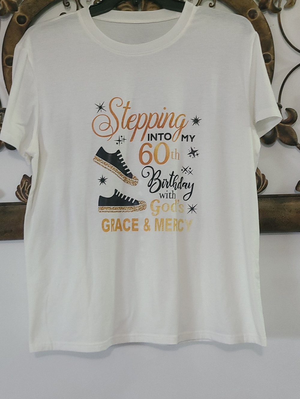 Cream 'Stepping Into My 60th' Graphic Women T-Shirt